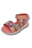 Şirinbebe 1649-20 Anatomik 4 Çiçekli Sim Baskı Kız Çocuk Sandalet Somon 21-25