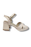 Erbay 405-25 Saten Çapraz Bant Kalın Topuk Anatomik Kadın Sandalet