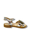 Özpinarci 3043-20 Orta Çiçekli Kız Çocuk Sandalet Gümüş Altın 21-25