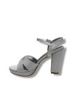 Erbay 308-26 Simli Saten Çapraz Bant Kalın Topuk Kadın Sandalet(11cm)