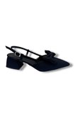 C-Shoes EU141-26 Saten Papyonlu Kısa Kare Topuk Arkası Açık Kadın Ayakkabı