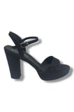 Erbay 321-26 Simli İşlemeli Saten Tek Bant Kalın Topuk Kadın Sandalet(11cm)