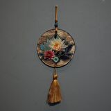 Lotus Desenli Cam Nazarlık Dekoratif Duvar Süsü Füzyon Cam Duvar Dekoru Hediyelik Nazarlık