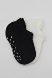 2'li Sneakers Kaymaz Basic Penye Çorap Bs20103 Siyah Ekru