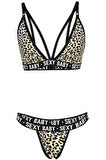 Kadın Leopar Desenli Yazı Detaylı Ipli Sütyen Takımı