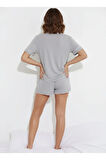 Düğmeli Biyeli Şortlu Pijama Takımı