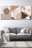 3'lü Bohem Kanvas Tablo Seti 3 - Modern Boho Duvar Dekoru - Geometrik ve Modern Çizgili 3 Parça Tablo