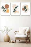 3'lü Bohem Kanvas Tablo Seti 7 - Modern Boho Duvar Dekoru - Geometrik ve Modern Çizgili 3 Parça Tablo