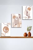 3'lü Bohem Kanvas Tablo Seti 10 - Modern Boho Duvar Dekoru - Geometrik ve Modern Çizgili 3 Parça Tablo