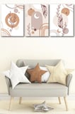 3'lü Bohem Kanvas Tablo Seti 10 - Modern Boho Duvar Dekoru - Geometrik ve Modern Çizgili 3 Parça Tablo