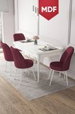 Kor Serisi 70x114 Açılabilir MDF Mutfak Masası Takımı Beyaz Masa 4 Bordo Sandalye