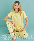Kadın Pijama Takımı Kısa Kol Sıfır Yaka