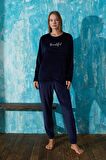 Kadın Pijama Takımı Uzun Kollu Soft Fransız Kadife Kışlık