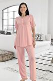 Kadın Kısa Kol Dantelli Hamile & Lohusa Pijama Takımı