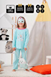 Deniz Kızı Desenli Çanta Ve Maskeli % 100 Pamuk Kız Çocuk Pijama Takımı