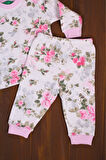 Büyük Çiçek Desenli Kız Bebek Eşofman Takımı Pembe