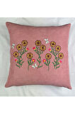 Çiçek Desenli Nakışlı Kırlent Kılıfı Fermuarlı 2'li 40x40