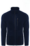 Unisex Lacivert Polar Standart Tam Fermuarlı 3 Cepli Polar Hırka