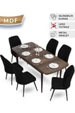 Mun Serisi 80x132 Açılabilir Mdf Barok Ahşap Desen Masa Takımı 6 Siyah Sandalye