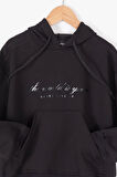Siyah Göğüs Yazılı Kanguru Cepli Kapüşonlu Erkek Çocuk Sweatshirt 19339