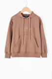 Kahve Göğüs Yazılı Kanguru Cepli Kapüşonlu Erkek Çocuk Sweatshirt 19341