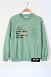 Yeşil Keep Yazı Şeritli Kanguru Cepli Erkek Çocuk Sweatshirt 19636