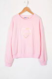 Pembe Kalp Kabartmalı Bisiklet Yaka Kız Çocuk Sweatshirt 19661