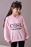 Pembe Kabartmalı Cool Yazılı Kapüşonlu Kız Çocuk Sweatshirt 19697