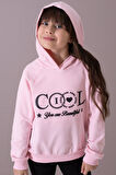 Pembe Kabartmalı Cool Yazılı Kapüşonlu Kız Çocuk Sweatshirt 19697