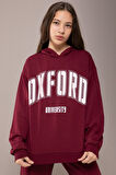 Bordo Oxford Baskılı Kapüşonlu Kız Çocuk Eşofman Takımı 19831