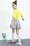Gri Beli Lastikli Fitilli Kız Çocuk Tenis Eteği 21043