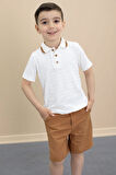 Taba Polo Yaka Düğmeli Tişörtlü Erkek Çocuk Şortlu 2li Takım 21106