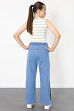 Mavi Geniş Paça Yanları Şeritli Kız Çocuk Jean Pantolon 21124