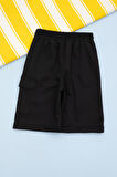 Siyah Beli Lastikli Jogger Kumaş Tek Kargo Cepli Erkek Çocuk Şort 21153
