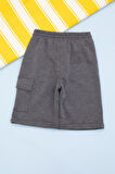 Antrasit Beli Lastikli Jogger Kumaş Tek Kargo Cepli Erkek Çocuk Şort 21155