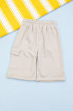 Krem Beli Lastikli Jogger Kumaş Tek Kargo Cepli Erkek Çocuk Şort 21156
