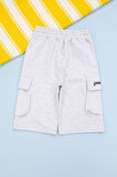 Gri Cebi Yazı Baskılı Beli Lastikli Erkek Çocuk Şort 21165