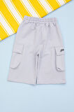Açık Gri Cebi Yazı Baskılı Beli Lastikli Erkek Çocuk Şort 21162