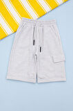 Açık Gri Beli Lastikli Jogger Kumaş Tek Kargo Cepli Erkek Çocuk Şort 21173