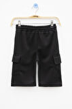 Siyah Beli Lastikli Çift Kargo Cepli Erkek Çocuk Şort 21175