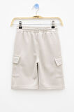 Krem Beli Lastikli Çift Kargo Cepli Erkek Çocuk Şort 21178