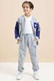 Gri Yazı Nakışlı Kolej Ceketli Erkek Çocuk Eşofman Takımı 21223