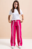 Fuşya Önü Şeritli Geniş Paça Şardonlu Kız Çocuk Basic Eşofman Altı 21278