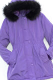 Lila Çıtçıtlı Cepli Esnek Bel İçi Kürklü Kız Çocuk Kapüşonlu Mont 21310