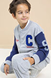 Gri Yazı Nakışlı Kolej Ceketli Erkek Çocuk Eşofman Takımı 21223