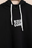 Siyah Erkek Çocuk Keep Going Yazılı Şeritli Erkek Çocuk Kapüşonlu Eşofman Takımı 23416