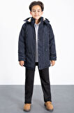 Lacivert İçi Kürklü Çıkarılabilir Kapüşonlu Basic Erkek Çocuk Şişme Mont 21436