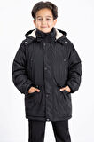 Siyah İçi Kürklü Çıkarılabilir Kapüşonlu Basic Erkek Çocuk Şişme Mont 21439
