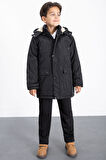 Siyah İçi Kürklü Çıkarılabilir Kapüşonlu Basic Erkek Çocuk Şişme Mont 21439
