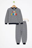 Lacivert Erkek Çocuk Cute Nakışlı Çizgili Şardonlu Eşofman Takımı 23310